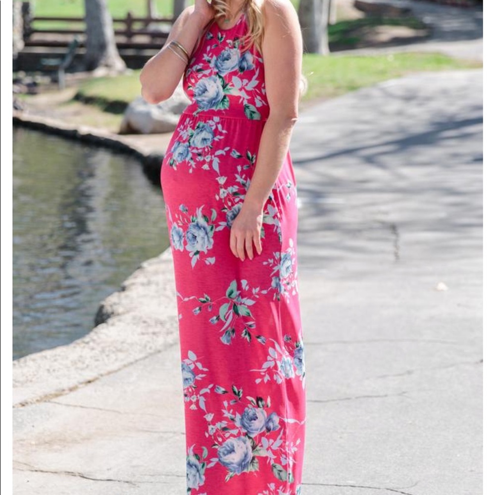 Magenta Floral Sleeveless Maxi